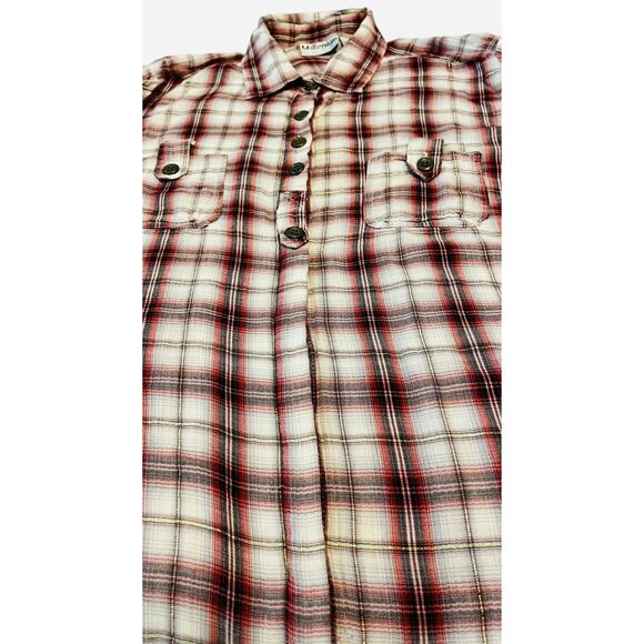 MILLENIUM LONG SLV, BUTTON-UP, POINTED COLLAR SHIRT, WOMENS, 3X, RED GREY PLAID - Picture 8 of 12